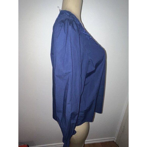 J. Crew Blue Cotton Puff Sleeves Crochet Trim Blouse Size XL New - Picture 3 of 4